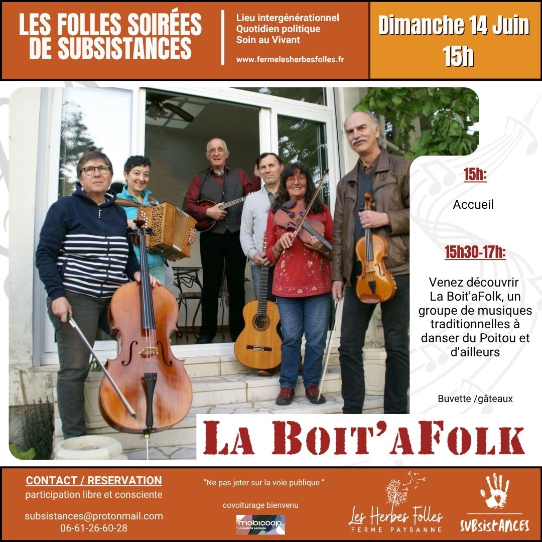 Affiche du bal folk pour les Folles soirées de Subsistances le 14 juin 2026